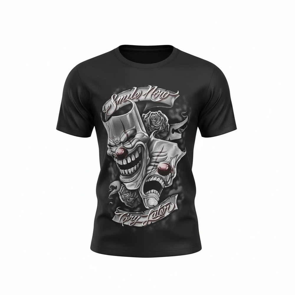 DOM Smile Now‎ Cry Later Clown Graphic T-Shirt Black Cotton Unisex Small
